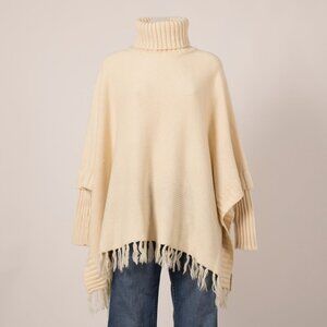Diabless Cream Knit Turtleneck Poncho with Thumbhole Sleeves